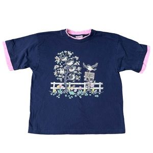 Vintage Cottage-core Bird Graphic Ringer T-Shirt